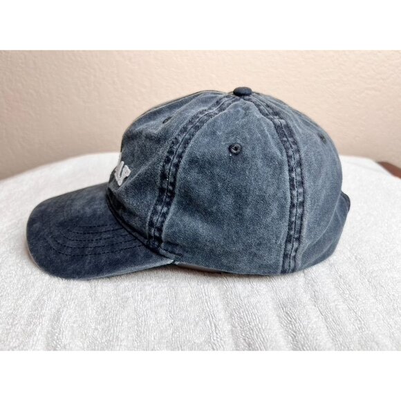 "Game Day" Stone Wash Gray Denim Embroidered Baseball Cap Striped Bill Underside - Picture 2 of 10
